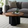 SAFAVIEH Home Collection – Benvolio Round Solid Wood Coffee Table, White Washed Top & Black Base, Modern Fully Assembled Design (COF3003B)(Natural/Charcoal)