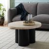 SAFAVIEH Home Collection – Benvolio Round Solid Wood Coffee Table, White Washed Top & Black Base, Modern Fully Assembled Design (COF3003B)(White Washed/Black)