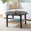 SAFAVIEH Home Collection – Nomand Walnut Round Coffee Table with Ash Veneer Top & Woven Rope Shelf, Modern 1-Shelf Living Room Design (COF2314A)(Black/Natural)