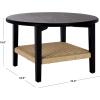 SAFAVIEH Home Collection – Nomand Walnut Round Coffee Table with Ash Veneer Top & Woven Rope Shelf, Modern 1-Shelf Living Room Design (COF2314A)(Black/Natural)