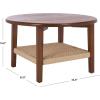 SAFAVIEH Home Collection – Nomand Walnut Round Coffee Table with Ash Veneer Top & Woven Rope Shelf, Modern 1-Shelf Living Room Design (COF2314A)(Walnut)
