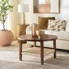 SAFAVIEH Home Collection – Nomand Walnut Round Coffee Table with Ash Veneer Top & Woven Rope Shelf, Modern 1-Shelf Living Room Design (COF2314A)(Walnut)