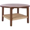 SAFAVIEH Home Collection – Nomand Walnut Round Coffee Table with Ash Veneer Top & Woven Rope Shelf, Modern 1-Shelf Living Room Design (COF2314A)(Walnut)