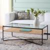 SAFAVIEH Home Collection – Omaka Coffee Table with Clear Glass Top, Natural Rope Shelf & Black Metal Frame, Modern Living Room Design (COF2308A)(Natural/Black)