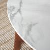 SAFAVIEH Home Collection – Samie Coffee Table, Round White Ceramic Faux Marble Top with Walnut Brown Wood Base (COF2902A)(White Ceramic Faux Marble)
