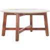 SAFAVIEH Home Collection – Samie Coffee Table, Round White Ceramic Faux Marble Top with Walnut Brown Wood Base (COF2902A)(White Ceramic Faux Marble)
