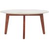 SAFAVIEH Home Collection – Ulmani White Faux Marble Round Top & Walnut Brown Solid Wood Base Coffee Table, Fully Assembled (COF2901A)(White Ceramic Faux Marble)