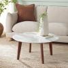 SAFAVIEH Home Collection – Ulmani White Faux Marble Round Top & Walnut Brown Solid Wood Base Coffee Table, Fully Assembled (COF2901A)(White Ceramic Faux Marble)