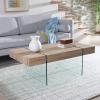 SAFAVIEH Home Collection Jacob White/Clear Glass Legs Rectangle Coffee Table(Natural/Glass)