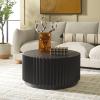 SAFAVIEH Home Collection Kanpun Bleached White Round Pedestal Coffee Table (Fully Assembled)(Black)