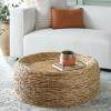 SAFAVIEH Home Collection Mordekai Tropical Coastal Natural Rattan Round Pedestal Coffee Table (Fully Assembled)(Natural)