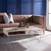SAFAVIEH Home Collection Raveena Mid-Century White Wash and Brass Hairpin Leg Coffee Table(White Washed / Silver)