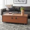 SAFAVIEH Home Collection Zoe Cognac Brown Faux Leather Storage Trunk Wine Rack Coffee Table with Caster Wheels (Fully Assembled)