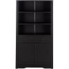 SAFAVIEH Furniture – Vero Bookshelf Bookcase with Pull-Out Desk – Black Wood Storage Cabinet for Living Room, Home Office (ETG3100B)(Black)