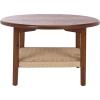 SAFAVIEH Home Collection – Nomand Walnut Round Coffee Table with Ash Veneer Top & Woven Rope Shelf, Modern 1-Shelf Living Room Design (COF2314A)(Walnut)
