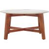 SAFAVIEH Home Collection – Samie Coffee Table, Round White Ceramic Faux Marble Top with Walnut Brown Wood Base (COF2902A)(White Ceramic Faux Marble)