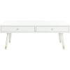 Safavieh Home Levinson Mid-Century Modern Brown and Gold Cap 2-drawer Coffee Table(White / Gold)