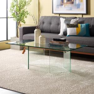 SAFAVIEH Bedwyr Temp Glass COF7305 Coffee Table, 47″ W x 28″ D x 16″ H, Clear