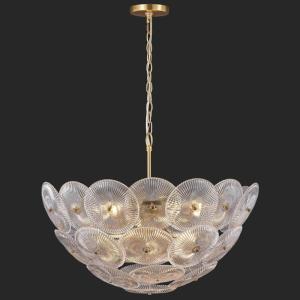 SAFAVIEH Couture – Alberta 9-Light Chandelier Light Fixture – Clear & Gold – Dimmable LED Chandelier with Glass Shades and Adjustable Chain – Modern Ceiling Light for Dining Room, Foyer (CTL1117A)(Clear/Gold)