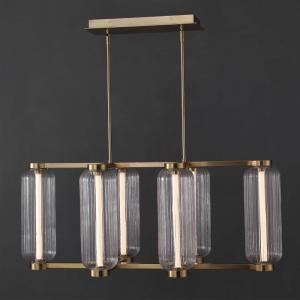 SAFAVIEH Couture – Cyndy Rectangular Chandelier Light Fixture – Gold & Clear – Dimmable LED Linear Chandelier with Glass Panels and Adjustable Height for Dining Room, Kitchen Island (CTL1119A)(Gold/Clear)