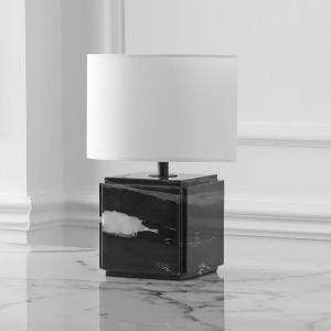 SAFAVIEH Couture Lighting Collection Zahra White Marble 15-inch Dimmable Table Lamp for Bedroom Living Room Home Office Desk Nightstand (LED Bulb Included)(Black / White)