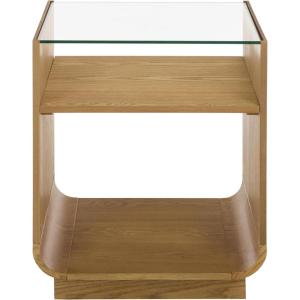 SAFAVIEH Furniture – Acres Accent Table – Dark Oak Wood & Glass Top – 2 Shelves – Ideal for Living Room, Bedroom, 20″ W x 18″ D x 23″ H (ACC2329B)(Natural/Glass)