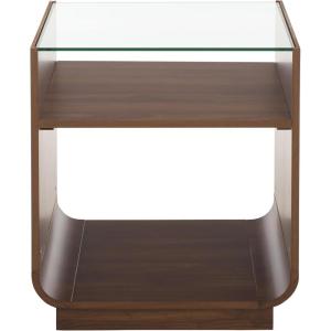 SAFAVIEH Furniture – Acres Accent Table – Dark Oak Wood & Glass Top – 2 Shelves – Ideal for Living Room, Bedroom, 20″ W x 18″ D x 23″ H (ACC2329B)(Walnut/Glass)