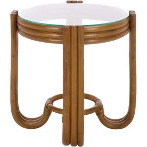 SAFAVIEH Furniture – Bilian Round Accent Table – Brown Rattan – Fully Assembled – Ideal for Living Room, Bedroom, 17.7″ W x 17.7″ D x 18″ H (ACC9900A)(Brown)