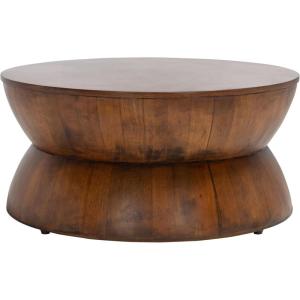 SAFAVIEH Furniture – Lailah Round Coffee Table – Mid-Century Design – Brown Sculptural Drum – Fully Assembled – Ideal for Living Room, Family Room, 30″ W x 30″ D x 14″ H (ALV1000A)(Brown)