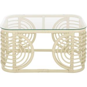 SAFAVIEH Furniture – Lidiya Coffee Table – White Rattan with Glass Top – Boho Coastal Living Room Accent Table, Fully Assembled, 30.7″ W x 22.8″ D x 15.9″ H (COF9900A)(White/Glass)