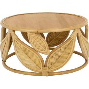 SAFAVIEH Furniture – Lusine Round Coffee Table – Honey Brown Wash & Solid Wood with Leaf Design – Boho Living Room Accent Table, 31.1″ W x 31.1″ D x 16″ H (COF6520B)(Natural)
