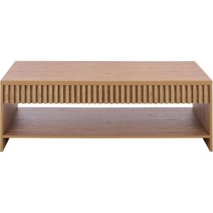 SAFAVIEH Furniture – Masa Rectangular Coffee Table – Oak with Open Shelf Storage, Modern Living Room Table with Slatted Detail, 47″ W x 23.6″ D x 16.5″ H (COF3601A)(Oak)