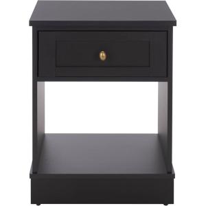 SAFAVIEH Furniture – Shafa Side Table – Light Grey Solid Wood & Brass – 1-Drawer Nightstand Accent – Ideal for Living Room, Bedroom, 17.7″ W x 15″ D x 23.7″ H (ACC3100A)(Black/Brass)