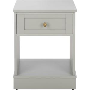 SAFAVIEH Furniture – Shafa Side Table – Light Grey Solid Wood & Brass – 1-Drawer Nightstand Accent – Ideal for Living Room, Bedroom, 17.7″ W x 15″ D x 23.7″ H (ACC3100A)(Light Grey/Brass)