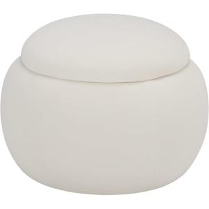 SAFAVIEH Furniture – Siara Round Storage Ottoman – Hunter Green Upholstered with Hidden Storage – Modern Footrest Stool for Living Room, Bedroom & Entryway, 24.2″ W x 24.2″ D x 17″ H (OTT3404C)(Creme)