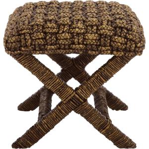 SAFAVIEH Furniture – Trishan Woven Accent Stool – Brown Mahogany Solid Wood Frame- X-Base Design – Fully Assembled – Ideal for Living Room, Bedroom, 18.5″ W x 20.5″ D x 19.3″ H (SEA7045B)(Brown)