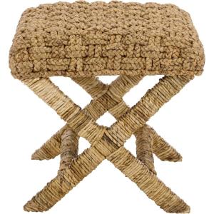 SAFAVIEH Furniture – Trishan Woven Accent Stool – Brown Mahogany Solid Wood Frame- X-Base Design – Fully Assembled – Ideal for Living Room, Bedroom, 18.5″ W x 20.5″ D x 19.3″ H (SEA7045B)(Natural)