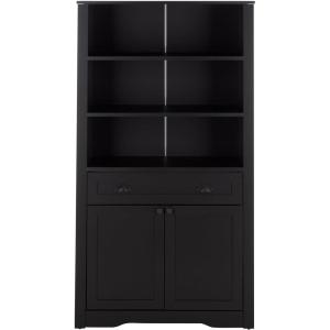 SAFAVIEH Furniture – Vero Bookshelf Bookcase with Pull-Out Desk – Black Wood Storage Cabinet for Living Room, Home Office (ETG3100B)(Black)