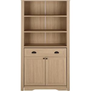 SAFAVIEH Furniture – Vero Bookshelf Bookcase with Pull-Out Desk – Black Wood Storage Cabinet for Living Room, Home Office (ETG3100B)(Natural)