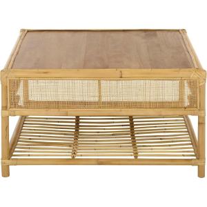 SAFAVIEH Furniture – Webber Square Coffee Table – Natural Solid Wood with Rattan Shelf Storage – Boho Living Room Table, 31.5″ W x 31.5″ D x 17.7″ H (COF6519A)(Natural)