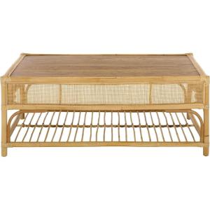 SAFAVIEH Furniture – Webster Rectangle Coffee Table – Natural Solid Wood with Rattan Shelf Storage, Boho Living Room Table, 43.3″ W x 25.6″ D x 17.7″ H (COF6518A)(Natural)