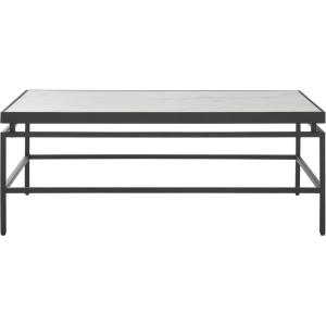 SAFAVIEH Home Collection – Acelin White Faux Marble Top & Black Metal Base Rectangular Coffee Table (COF7017A)(White Faux Marble/Black)