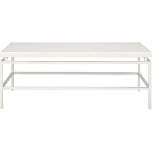 SAFAVIEH Home Collection – Acelin White Faux Marble Top & Black Metal Base Rectangular Coffee Table (COF7017A)(White Faux Marble/White)