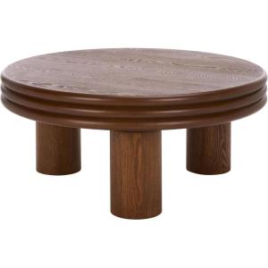 SAFAVIEH Home Collection – Averny Walnut Round Coffee Table, Modern Sculptural Pedestal Leg Living Room Accent (COF2318A)(Walnut)