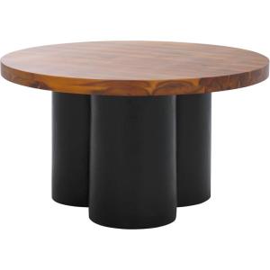 SAFAVIEH Home Collection – Benvolio Round Solid Wood Coffee Table, White Washed Top & Black Base, Modern Fully Assembled Design (COF3003B)(Natural/Charcoal)