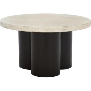 SAFAVIEH Home Collection – Benvolio Round Solid Wood Coffee Table, White Washed Top & Black Base, Modern Fully Assembled Design (COF3003B)(White Washed/Black)