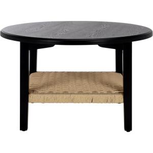 SAFAVIEH Home Collection – Nomand Walnut Round Coffee Table with Ash Veneer Top & Woven Rope Shelf, Modern 1-Shelf Living Room Design (COF2314A)(Black/Natural)