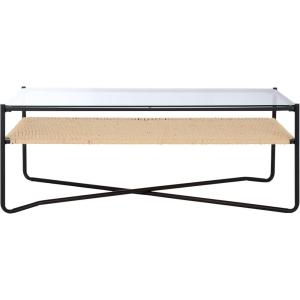 SAFAVIEH Home Collection – Omaka Coffee Table with Clear Glass Top, Natural Rope Shelf & Black Metal Frame, Modern Living Room Design (COF2308A)(Natural/Black)