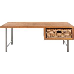 SAFAVIEH Home Collection Allester Brown Rattan/Black 1-Drawer Living Room Coffee Table