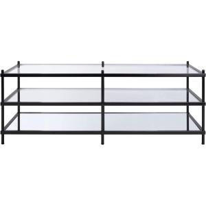 SAFAVIEH Home Collection Cathal Matte Black/Glass/Mirror 3-Tier Living Room Coffee Table COF6204A(Black / Glass)